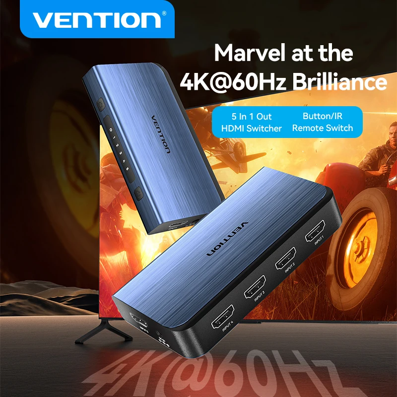 Vention HDMI Splitter 5 in 1 out 4K/60Hz HDMI 5x1 3x1 Adapter for XBOX 360 TV Mi Box Switch PS5 PS4
