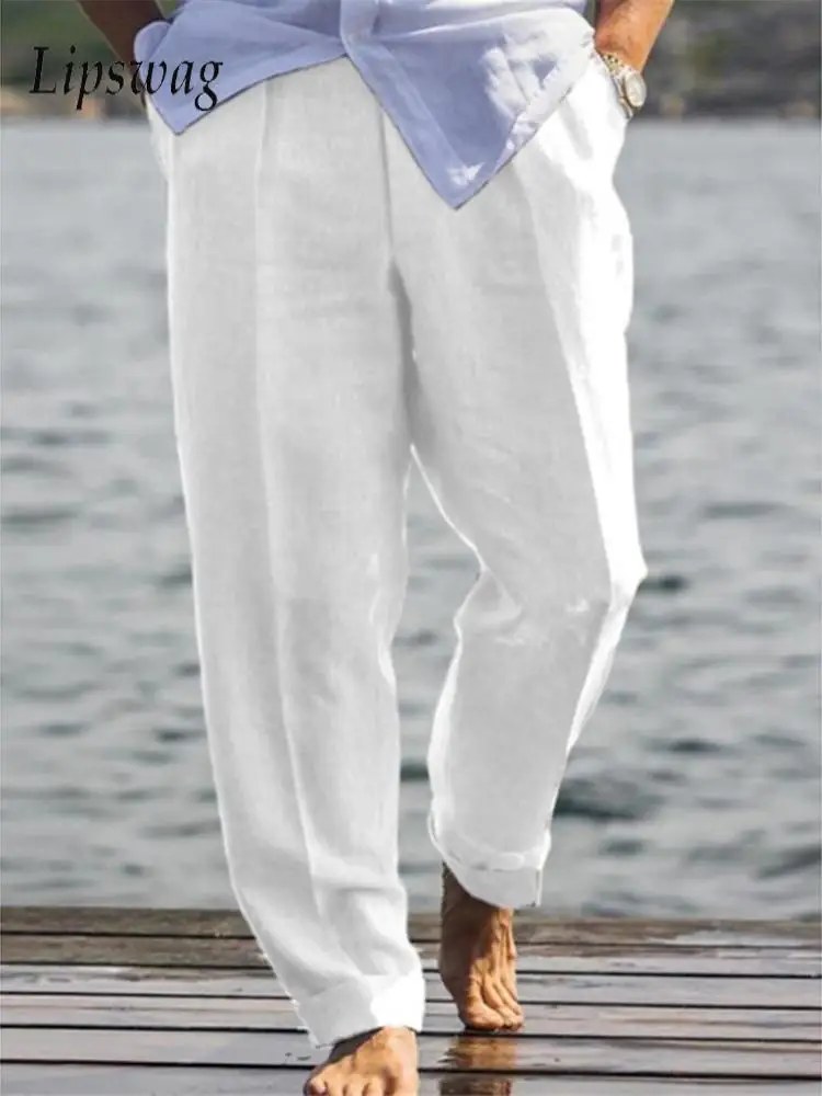 Outdoor Casual Breathable Loose Linen Pants Men Spring Summer Daily Leisure Comfy Thin Trousers Mens Fashion Solid Color Pants casual pants cotton linen pants