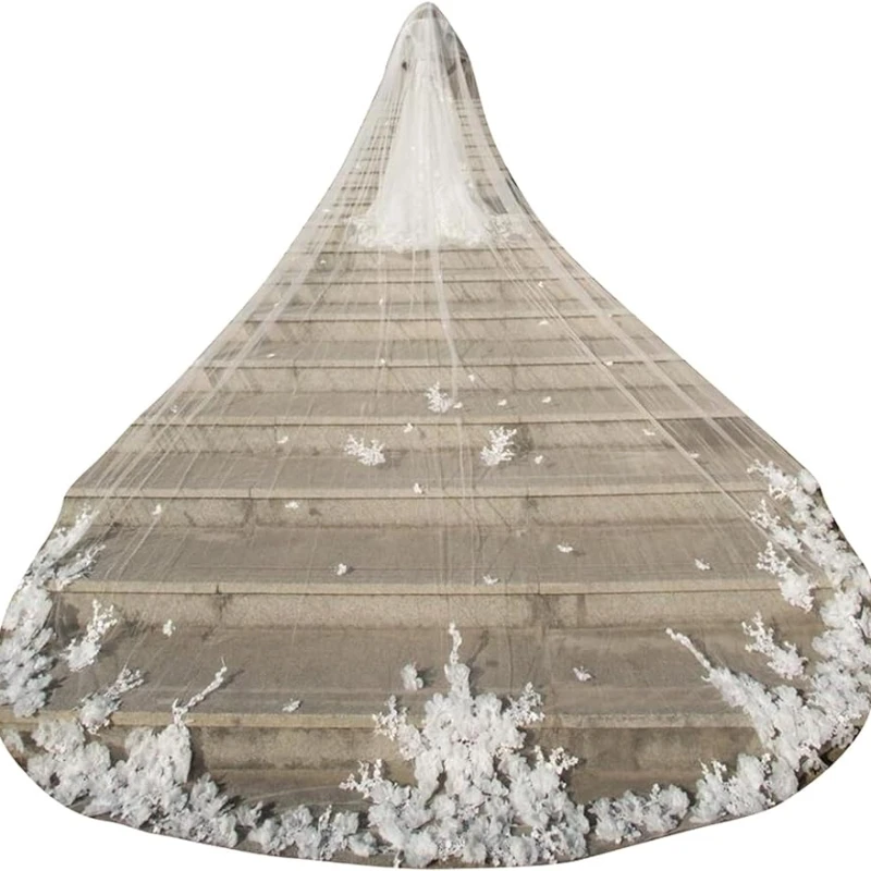 

Wedding Veils for Bride 1 Tier Cathedral 3D Flower Appliques with Comb