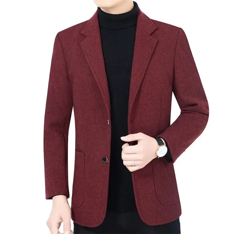 Men Suit Jackets Autumn Business Solid Color Wool Blends Slim 3XL