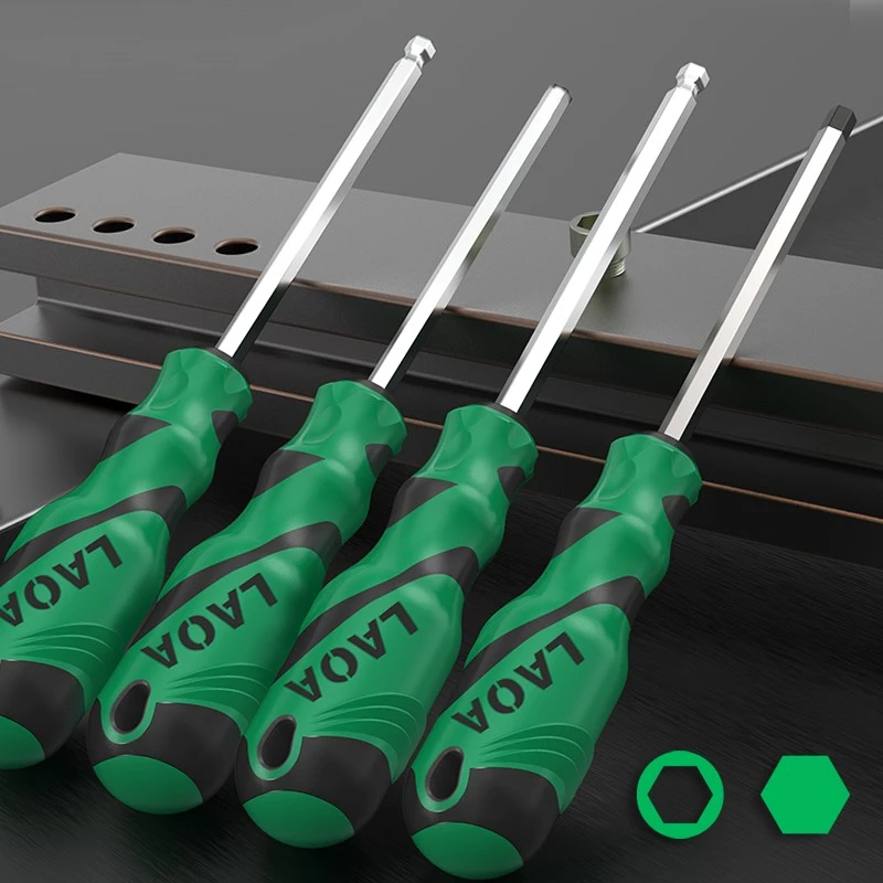 LAOA 1pcs Hex Screwdriver Ball Head Screw Driver with Flat Head Screwdrivers S2 58HRC