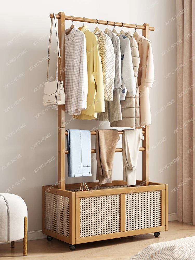 

Clothes Rack Floor-Standing Household Simple Clothes Rack Bedroom Solid Wood Multifunctional