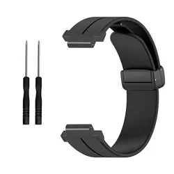 Stylish Magnetic Folding Buckle Silicone Watch Strap Replacement - Forerunner 735XT (Black)