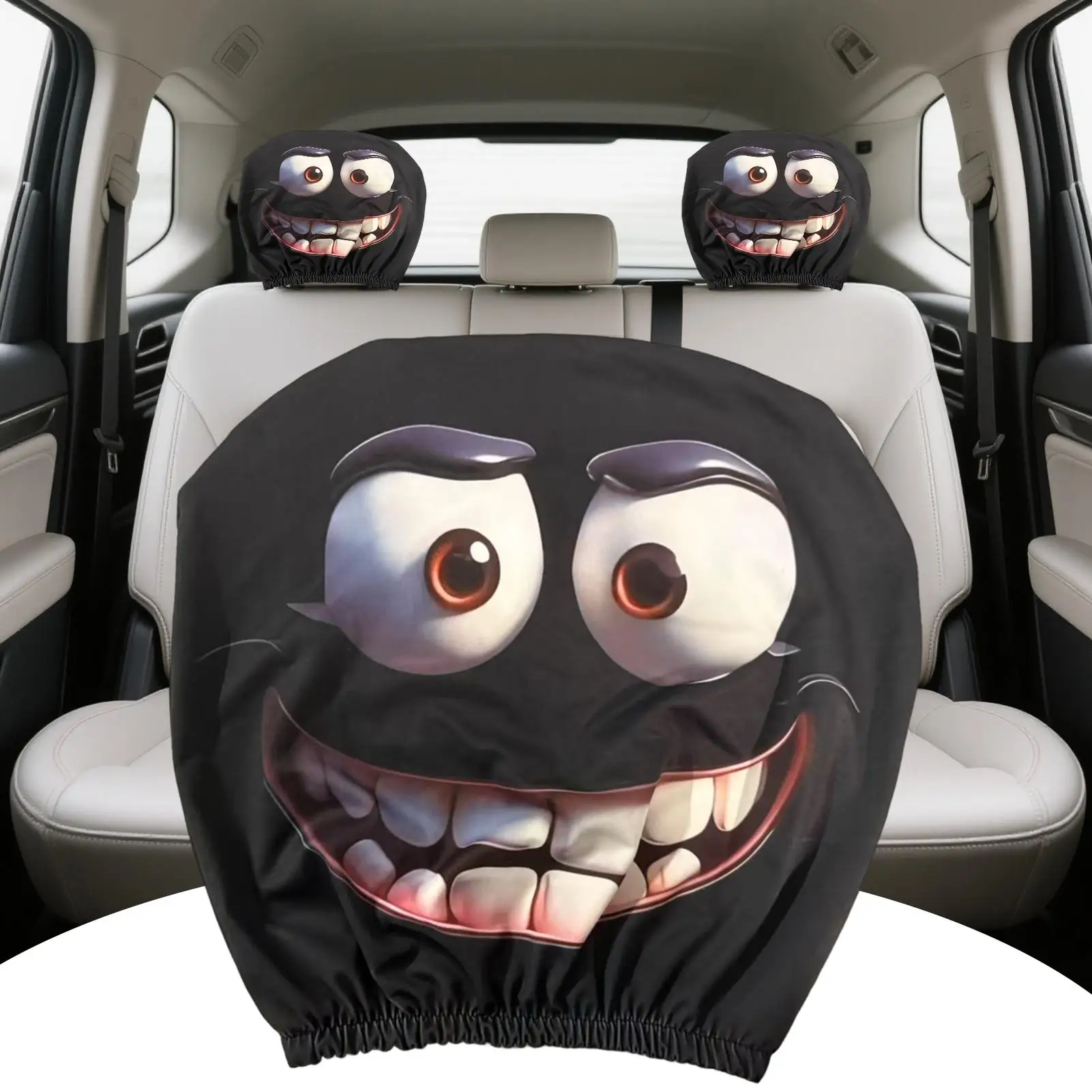 2pcs SmileyFace Printed Car Pillowcase Soft Comfortable Decorative Cushion Cover Auto Seat Headrest Polyester Fabric Washable