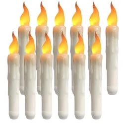 Flameless Flickering Taper Candles with Remote Control Timer and Dimmer, Battery-Operated Candlesticks for Holiday and Event Décor (12Pc without remote)