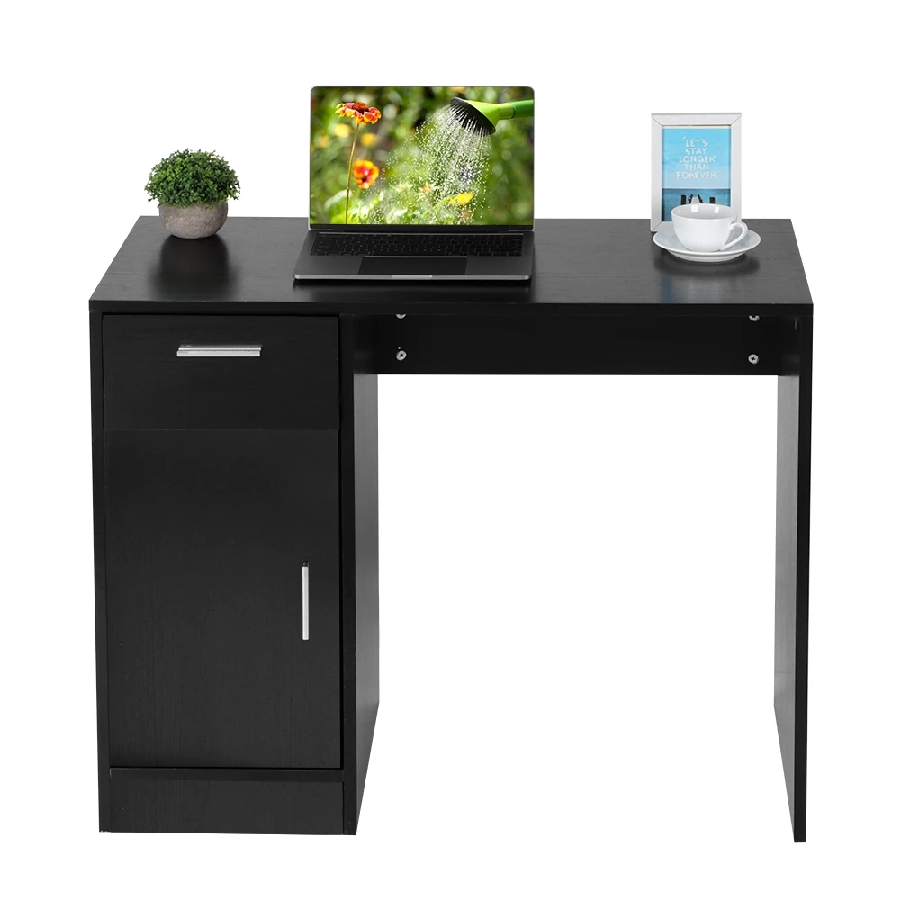 1 Drawer 1 Door Compact Computer PC Laptop Desk Table Workstation Home Office (Black) 5