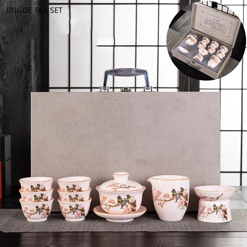 Ru Kiln Hand-painted Ceramic Tea Set Exquisite Gaiwan Teapot and Cup Set Home Beauty Tea Infuser Custom Tea Ceremony Gifts