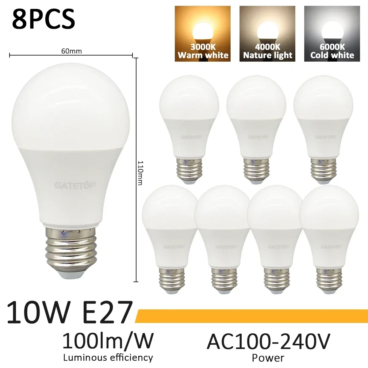 8pcs 10W E27