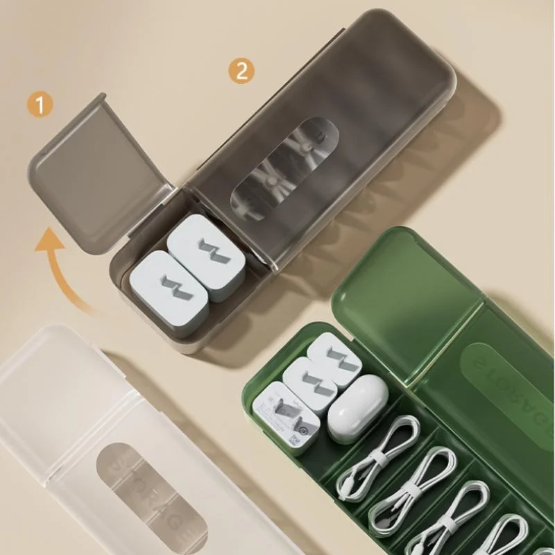 

Desktop Data Cable Storage Box Power Cord Storage Mobile Phone Charger Charging Line Sorting Partitioned Box with Cover