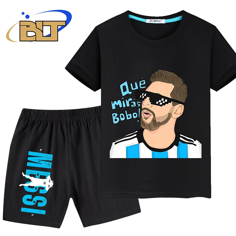 

¿ Que Mira Bobo Printed kids sports suit summer pure cotton T-shirt shorts 2-piece set suitable for boys and girls