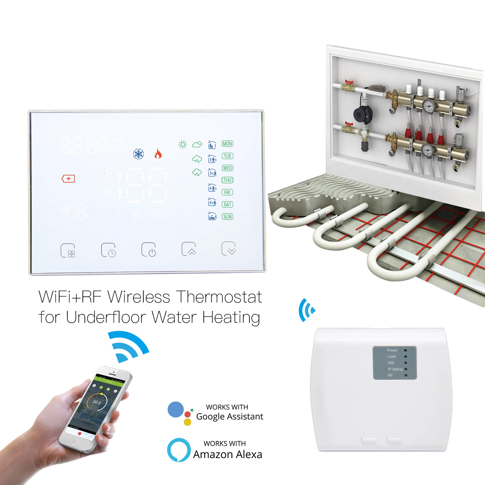 スマート温度コントローラー,wifi付き電気/ガス給湯器,Alexa,Google _