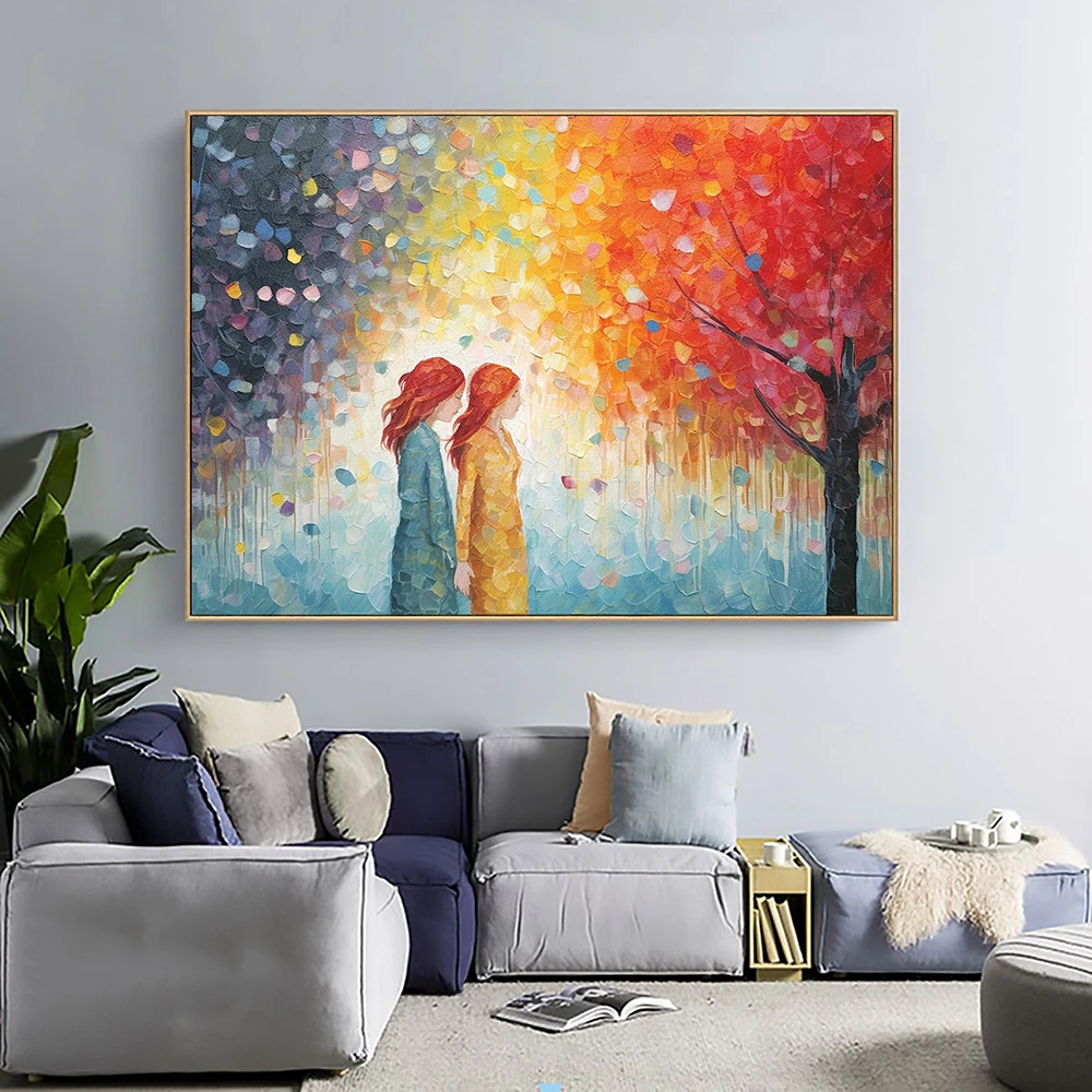 

Hand Painted Oil Painting Original Forest Oil Painting Large Wall Art Abstract Orange Tree Landscape Art Living Room Decor