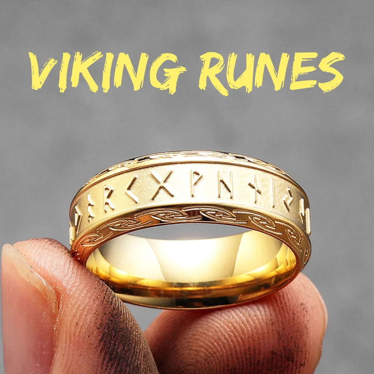 thumbnail image 1 of Anillos de acero inoxidable con runas vikingas para hombre y mujer, estilo retro punk rock, joyería sencilla, accesorios de moda, regalo de Stranger Things, venta al por mayor, 1 of 5