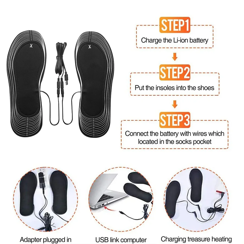 Winter 5V Electric Heating Insoles USB-Powered Foot Warmer for Autumn and Winter Full-Foot Heating Insoles Sock Mat Cuttable