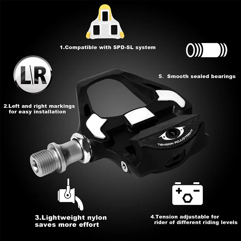 BUCKLOS R8000 Road Bike Pedals Clipless Bicycle Platform Pedals for SPD Cleat Self-locking Cycling Pedals Gravel Road Bike Part