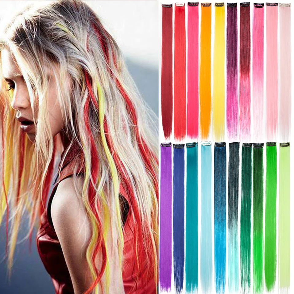 S-noilite 1pack Synthetic 20inch Long Straight Color Highlight Hair Extension Clip In One Piece Hair Fake Hair Piece Hair Strips 1 set of guided reading strips note highlight strips reading stickers colorful reading bookmarks