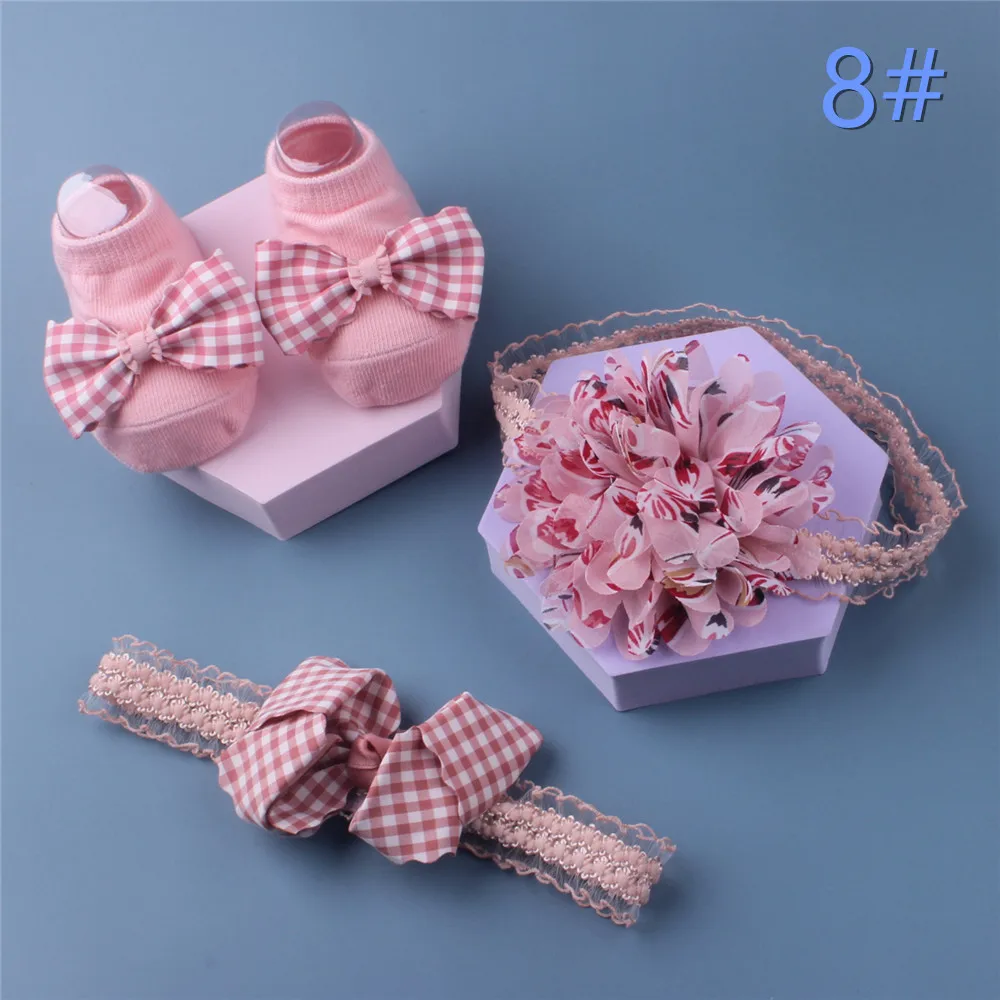 Baby  Hair Band Three Piece Set Baby Ship Socks Head Band Newborn Full Moon Hundred Day Princess Gift Jewelry Nylon Headband baby accessories Baby Accessories