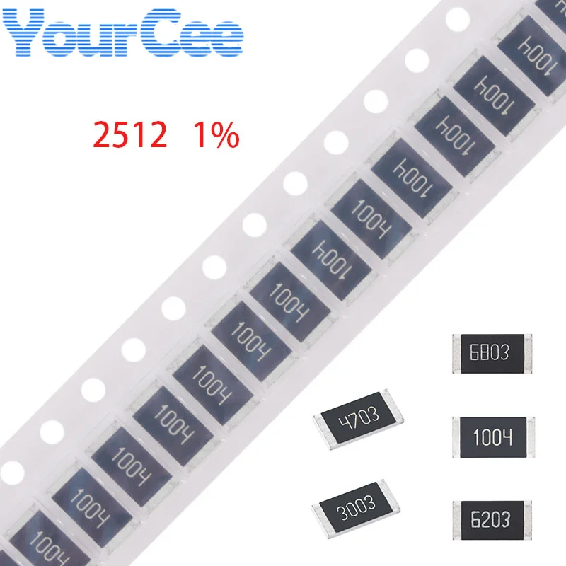 Resistor de SMD, 2512, 1% 0-10M, 0 0,03, 3,3, 5,6, 10, 12, 20, 30, 36, 47, 51, 82, 100, 200, 680, 750, 1K, 2K, 6.8K, 10K, 20K, 22K, 200K, 50 PCes 1m, ohm 10m