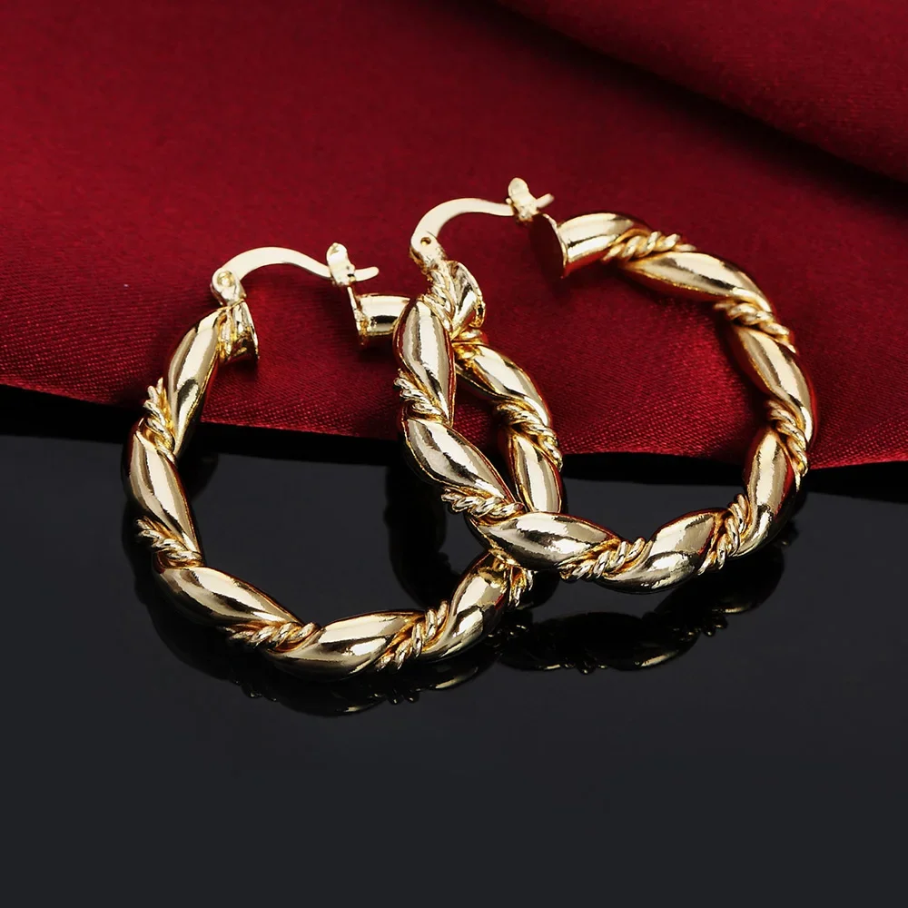 Elegant 18K Rose Gold Rope Hoop Earrings - 4cm Sterling Silver Fashion Jewelry for Weddings & Special Occasions