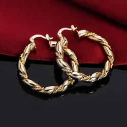 Elegant 18K Rose Gold Rope Hoop Earrings - 4cm Sterling Silver Fashion Jewelry for Weddings & Special Occasions (Silver)