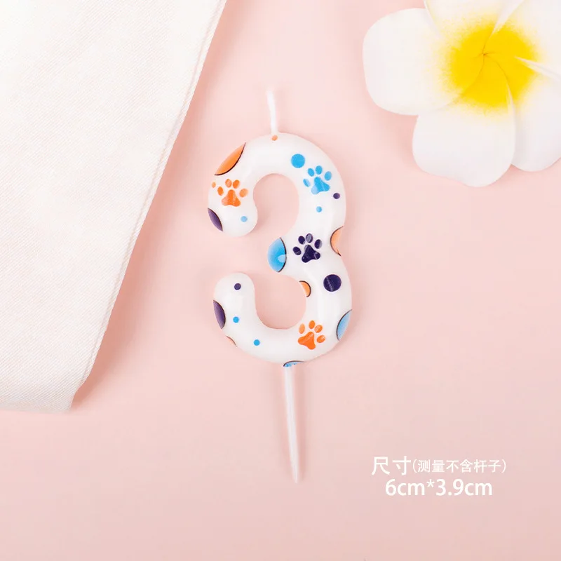 Cute Dog Paw Print Birthday Candle Digital Candle Happy Birthday Baby Shower Supplies Dessert Cake Topper Decor Candles