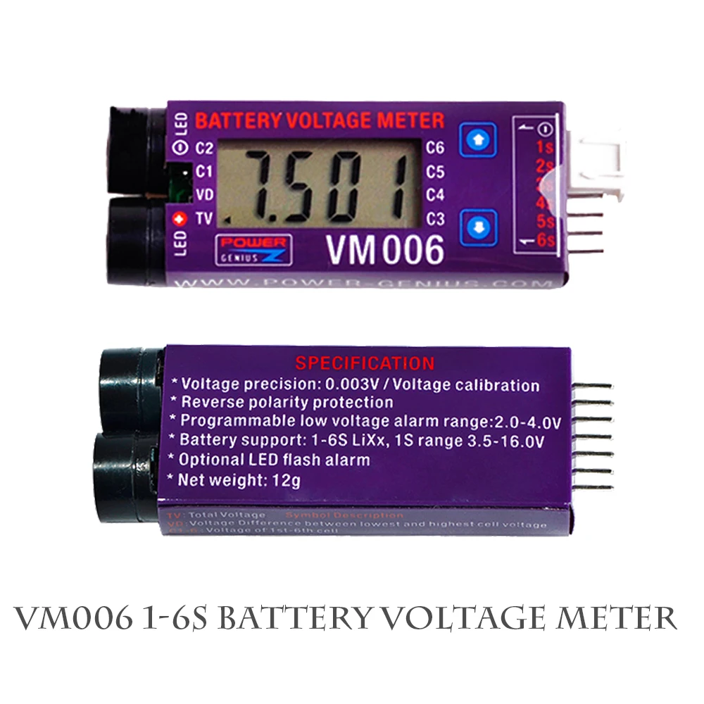 RC Battery Voltage Meter 1pcs Voltage Meter VM006 1-6S LiPo Battery Accurate Battery Voltage Meter LCD Liquid Crystal Display Alarm RC
