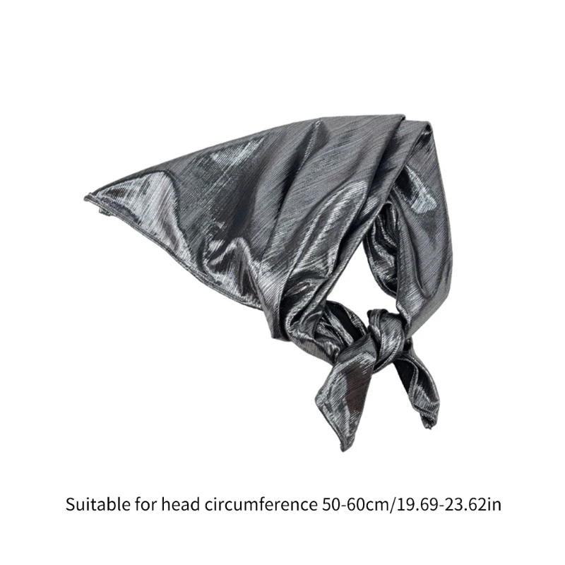 Blingbling Silver Trendy Triangular Scarf Solid Color Headscarf Trend Elegant Headwear for Women Girl Y2K Bandana Head Wrap