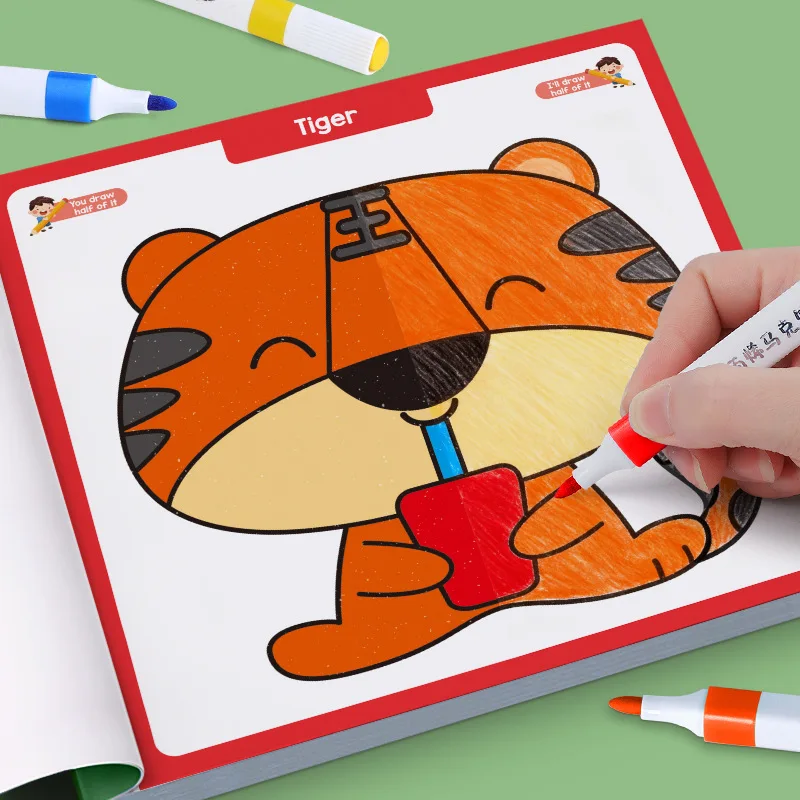 Libro da colorare creativo per bambini: metà colorare, animali, attività d'arte, giocattoli da disegno per l'apprendimento precoce, libro da colorare per bambini - immagine 3