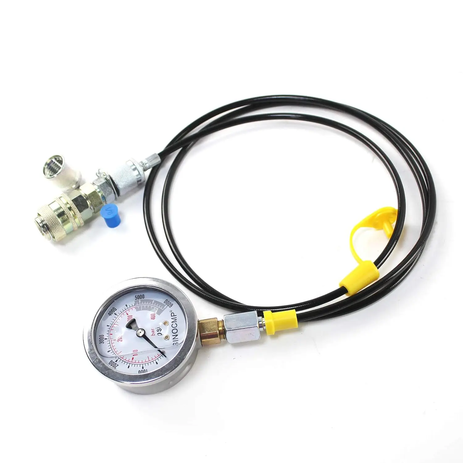 40MPA/6000PSI 유압 압력 테스트 커플링 키트 압력 게이지 키트 굴삭기 도구(게이지 1개, 테스트 호스 1개, 커플링 2개 포함)