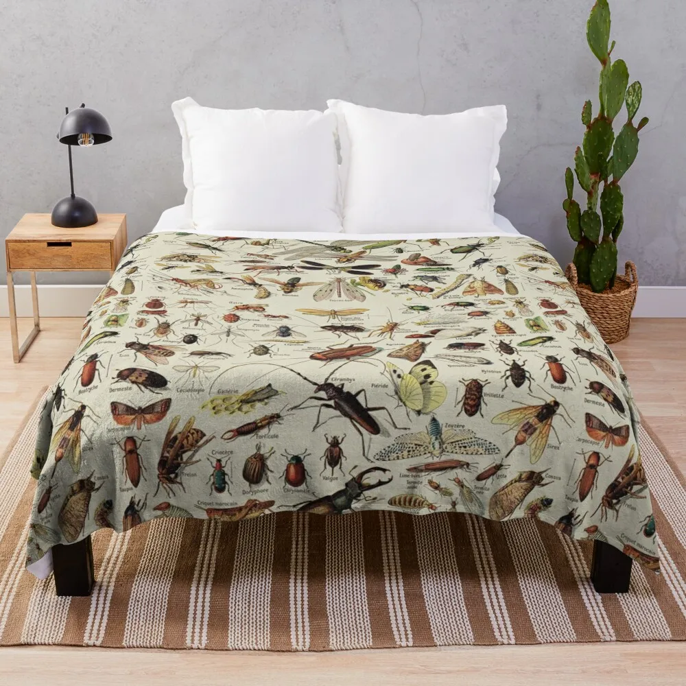 

Insects Chart. Scientific Illustration, text in french Throw Blanket Multi-Purpose Flannel Fabric Extra Large Throw Blanket