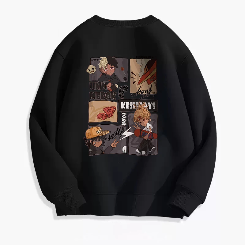 Spring Autumn Men's Round Neck Cartoon Letter Printed Long Sleeve T-shirt Sports Hoodies Casual Loose Office Lady Fashion Tops