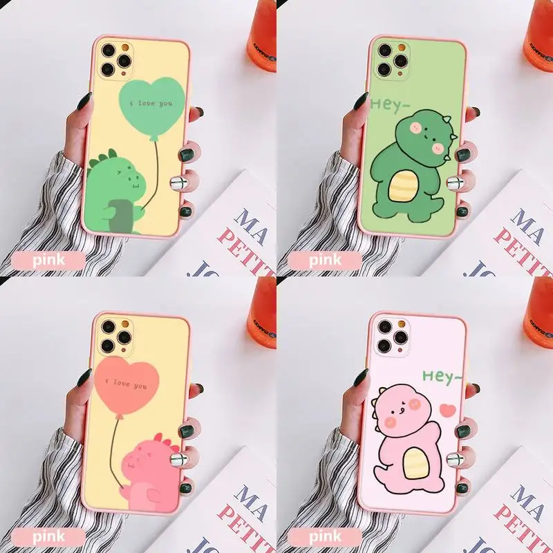 Cute Green Pink Dinosaur Phone Case Paraurti Colorato Trasparent Per Iphone 13 12 Mini 11 Pro Max 8 7 Plus Xr X Xs Pink Covers