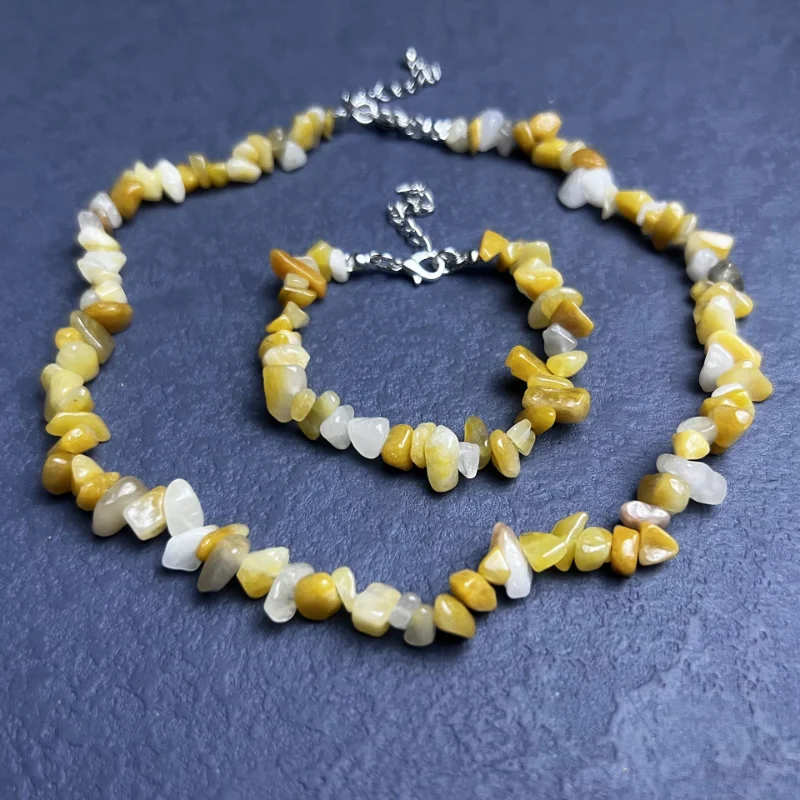 

10sets lot Natural Raw Stone Bracelet Necklace Set Irregular Crystal Chip Amethyst Fluorite Rose Quartz Beads Jewelry set Boho