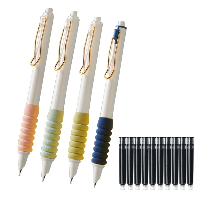 교체 가능한 잉크 카트리지 푸시 펜, 편리하고 친환경적인 개폐식 만년필, 4 색, 0.38mm