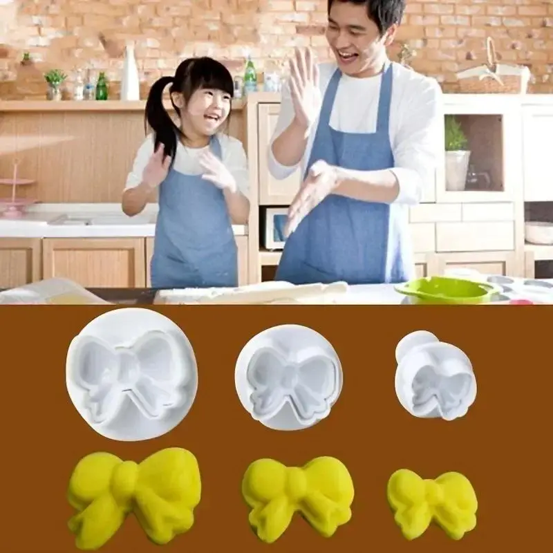 New 2025 DIY Cake 3Pcs/set Kitchen Convenience Small Tools Bow Plunger Sugar Cookies Decor Fondant Icing Bow Cutter Accessories