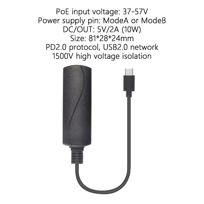 y51a poe to USB C 컨버터 POE 타입 C 드라이버 5V 출력 10/100Mbps 이더넷 어댑터 모바일 장치 광대역 전화 용.