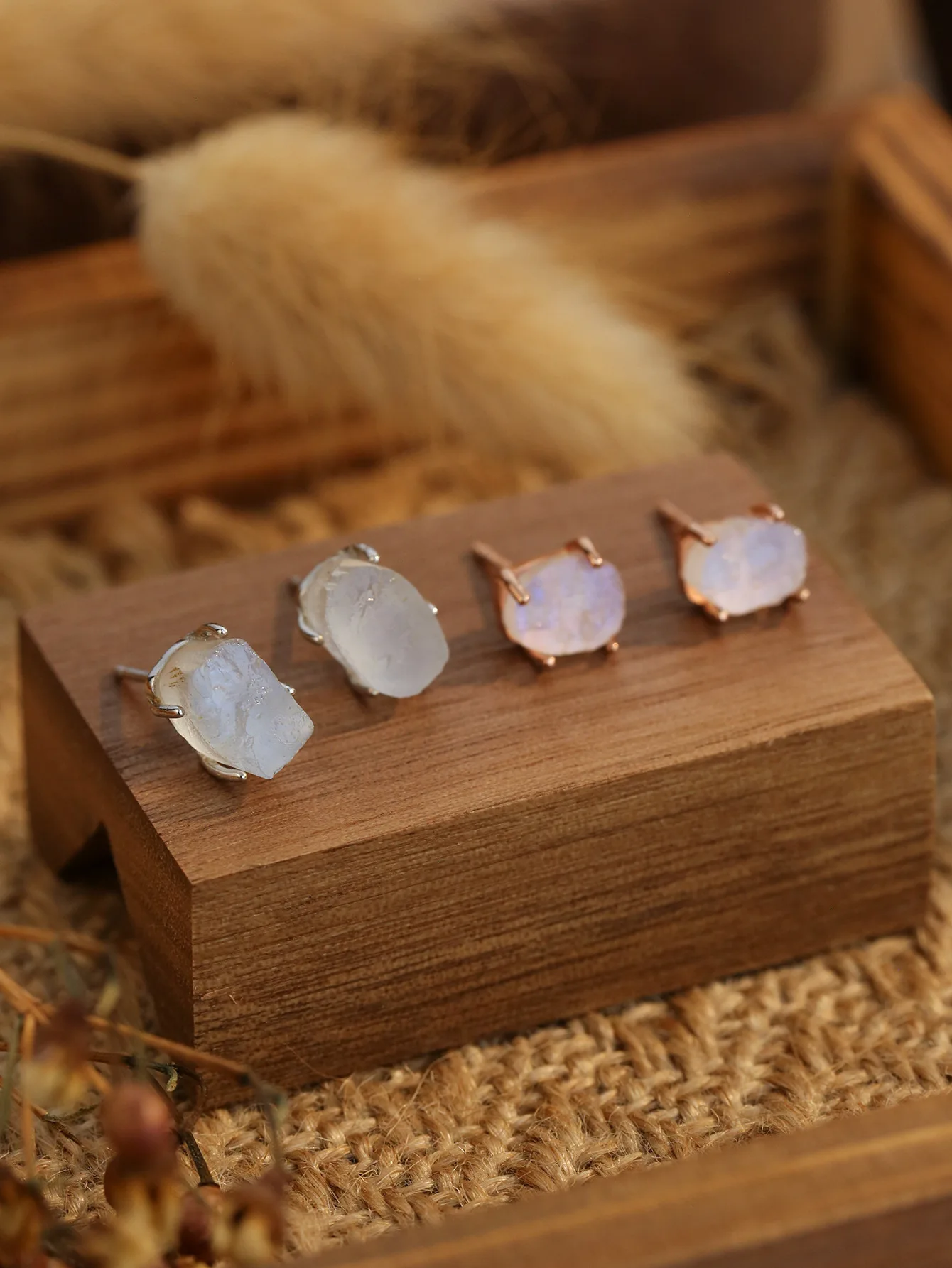 

Sterling 925 Silver Women's Earrings with Irregular Moon Stone,New Fashion Earrings for Women