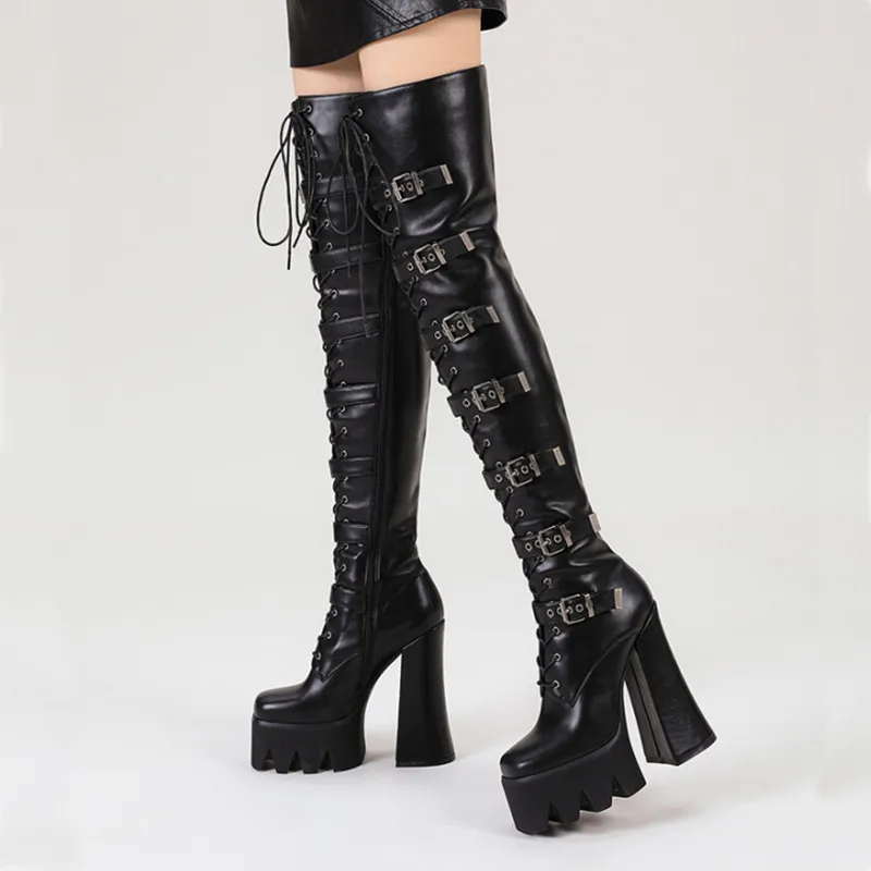 

Женские сапоги выше колена в стиле панк, сапоги на платформе и высоком каблуке, мотоциклетные вечерние сапоги для ночного клуба в европейском и американском стиле, 2020