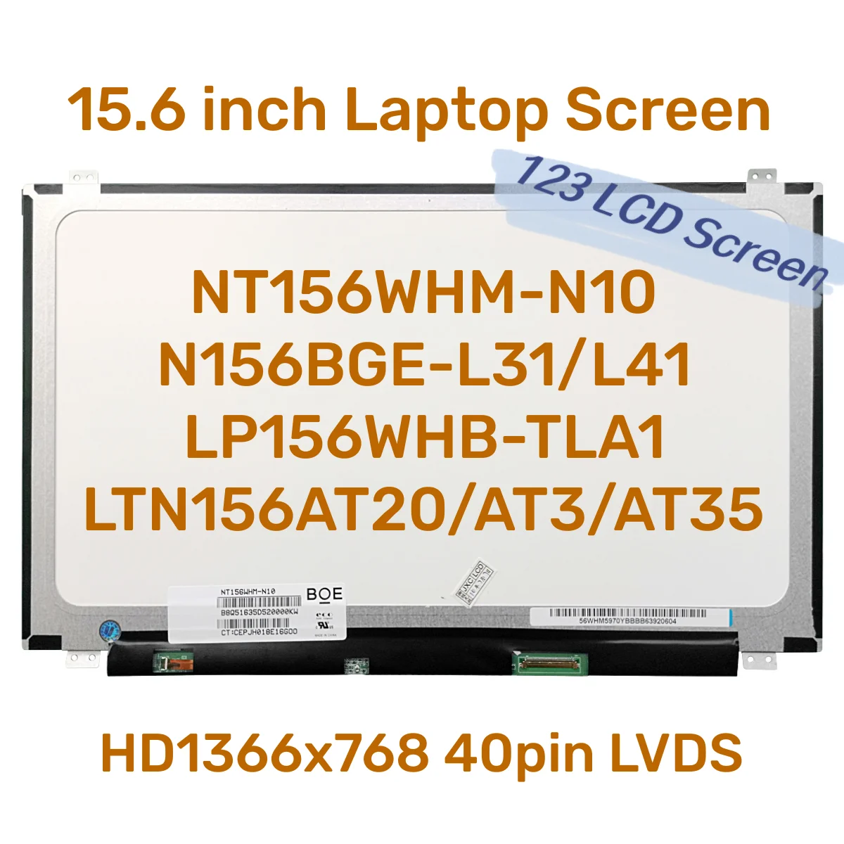 Écran LED 15,6 Pouces Mat Remplacement - Compatible Plusieurs Modèles D'ordinateurs Portables