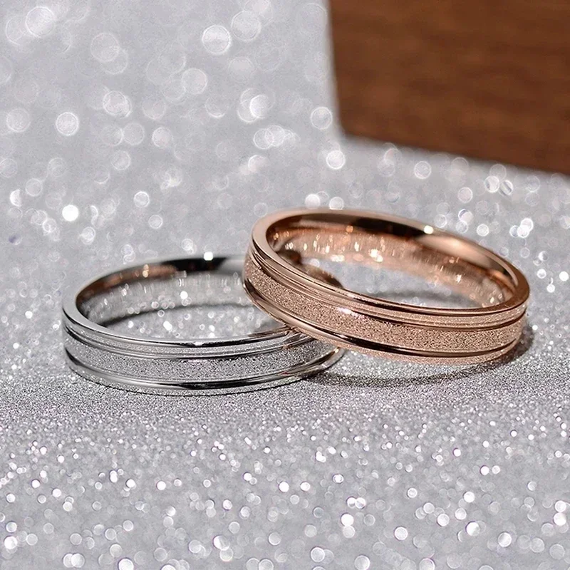 Luxury Fashion Titanium Ring Stainless Steel Rose Gold Frosted Unisex Exquisite Jewelry Trendy Wedding Gift 3