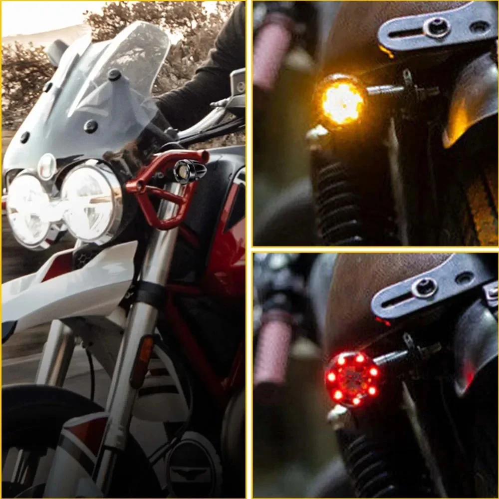 Motorcycle Bullet LED Turn Signal Brake Tail Light Combo 12V Amber Red Rear Blinker Indicator Lamp for Retro Cafe Racer Scooter