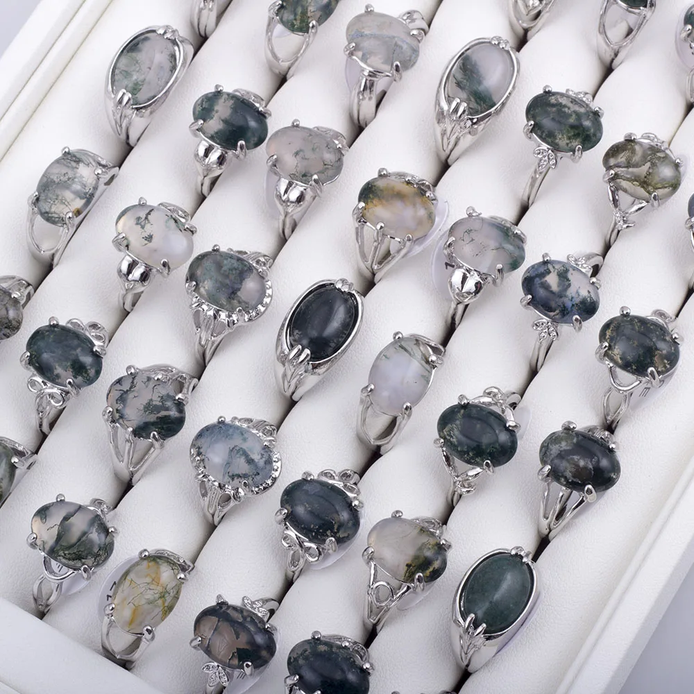 Wholesale 20 Pieces Mix Lot Water Grass Agate Natural Stone Rings Fashion Jewelry Lady's Ring 4