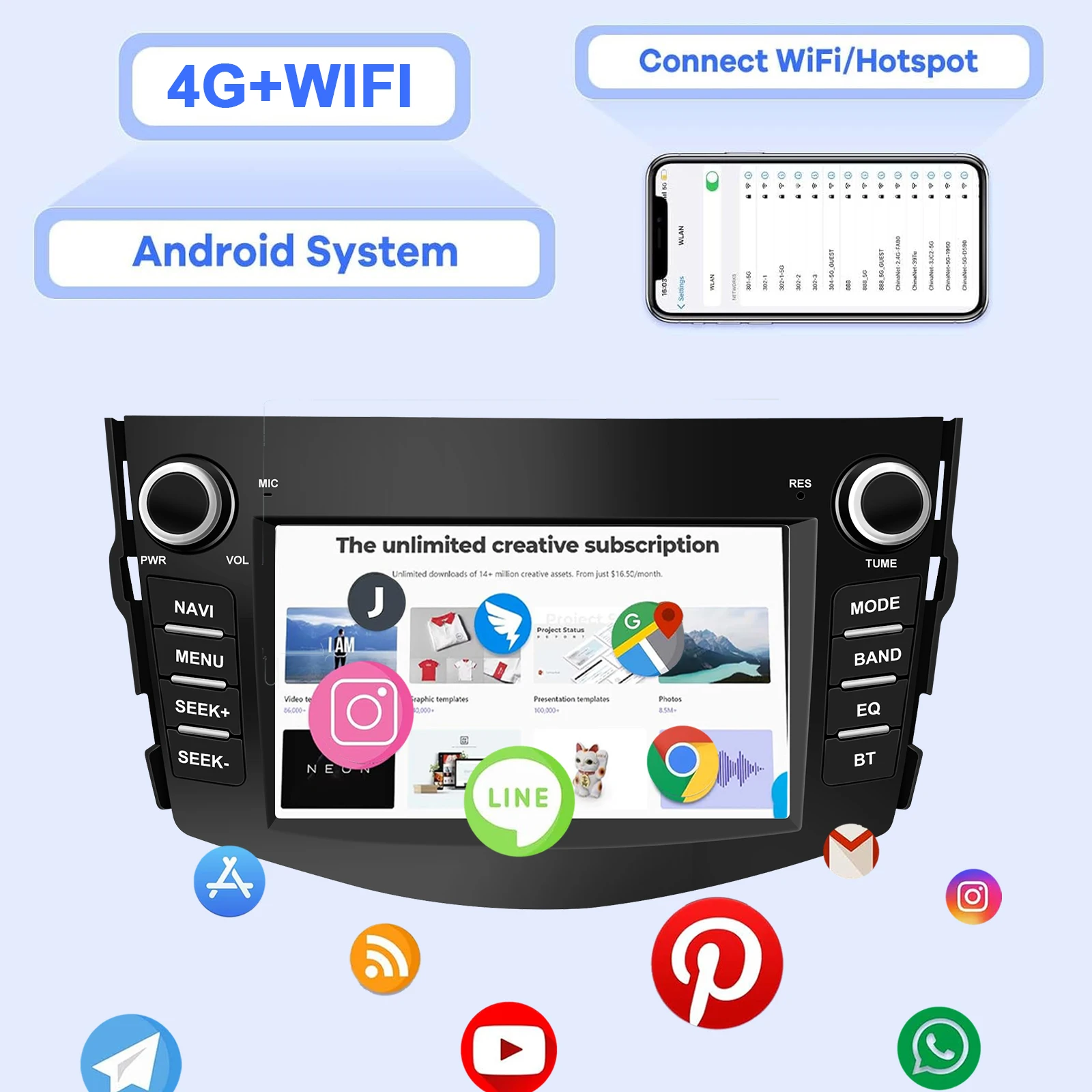 7"Android Car Radio for Toyota RAV4 2006-2012 Multimedia Player Supports CarPlay