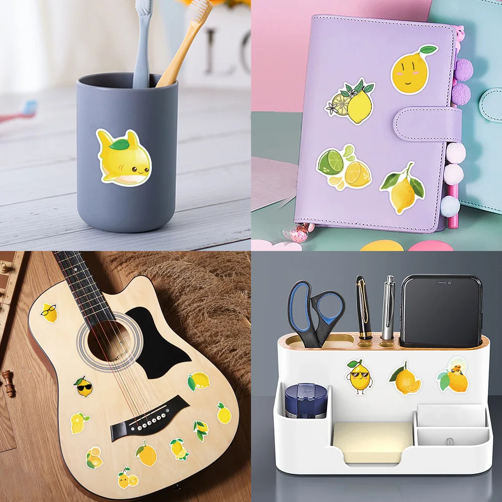 60pcs 귀여운 레몬 낙서 DIY 스티커 장식 가방 물 컵 편지지 휴대 전화 스쿠터 노트북 냉장고 데칼