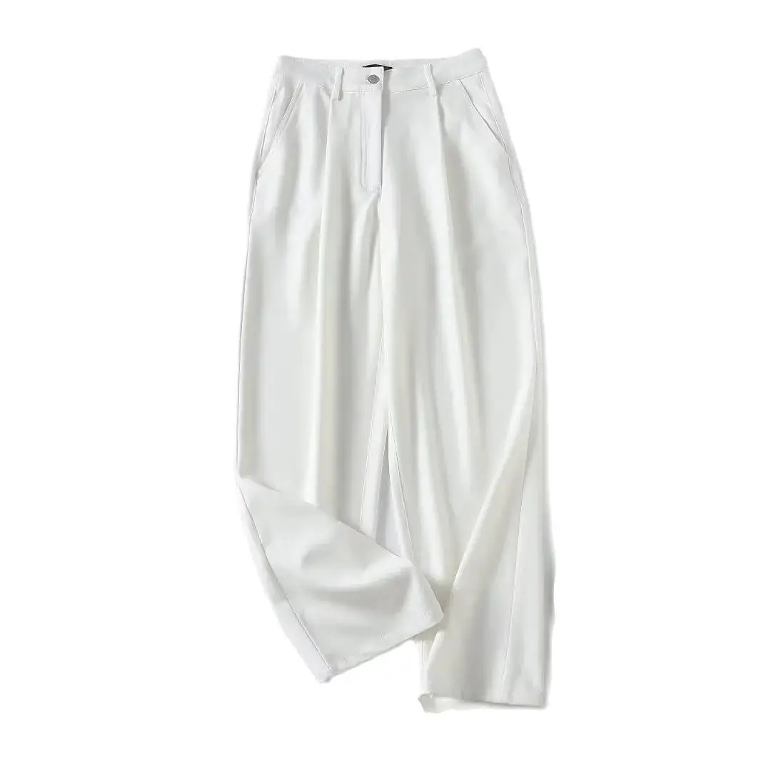 

Women 2024 spring new fashion draped pleated straight trousers retro high waist chic side pocket zipper trousers TrousersMujer