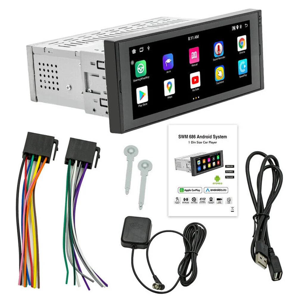 

Автомобильный радиоприемник, 1 Din, Android, стерео, беспроводная связь CarPlay Mirror Link, Bluetooth, Wi-Fi, Android-авто, 6,86 дюйма, GPS-навигация, мультимедийный плеер