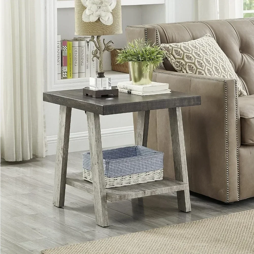 Roundhill Furniture Athens Contemporary 3-Piece Wood Shelf Coffee Table Set, 24D x 48W x 19H in, Walnut and Gray 5