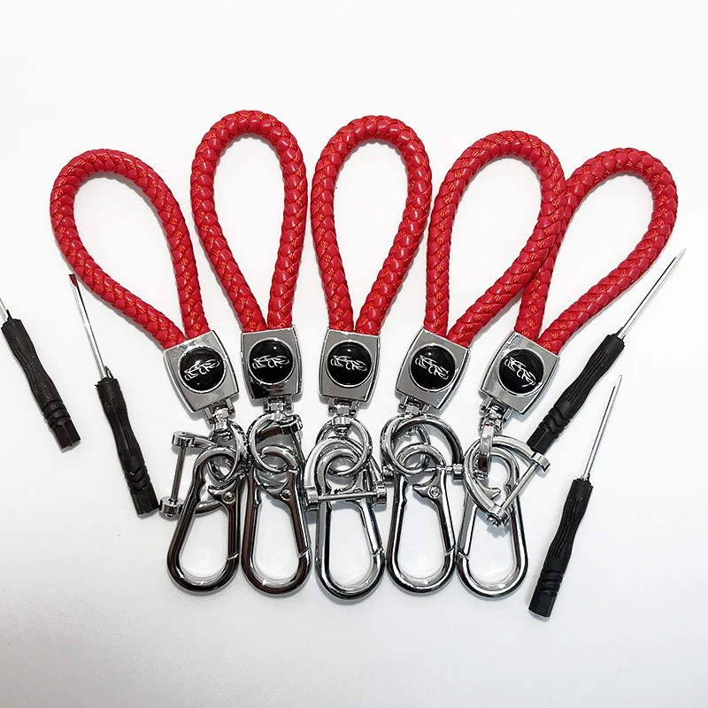 Car Accessories 10Pcs Leather Braided Rope Metal Key Chain For Chevrolet Cruze  Vw  Fiat Hyundai I30  Mercedes Renault Opel