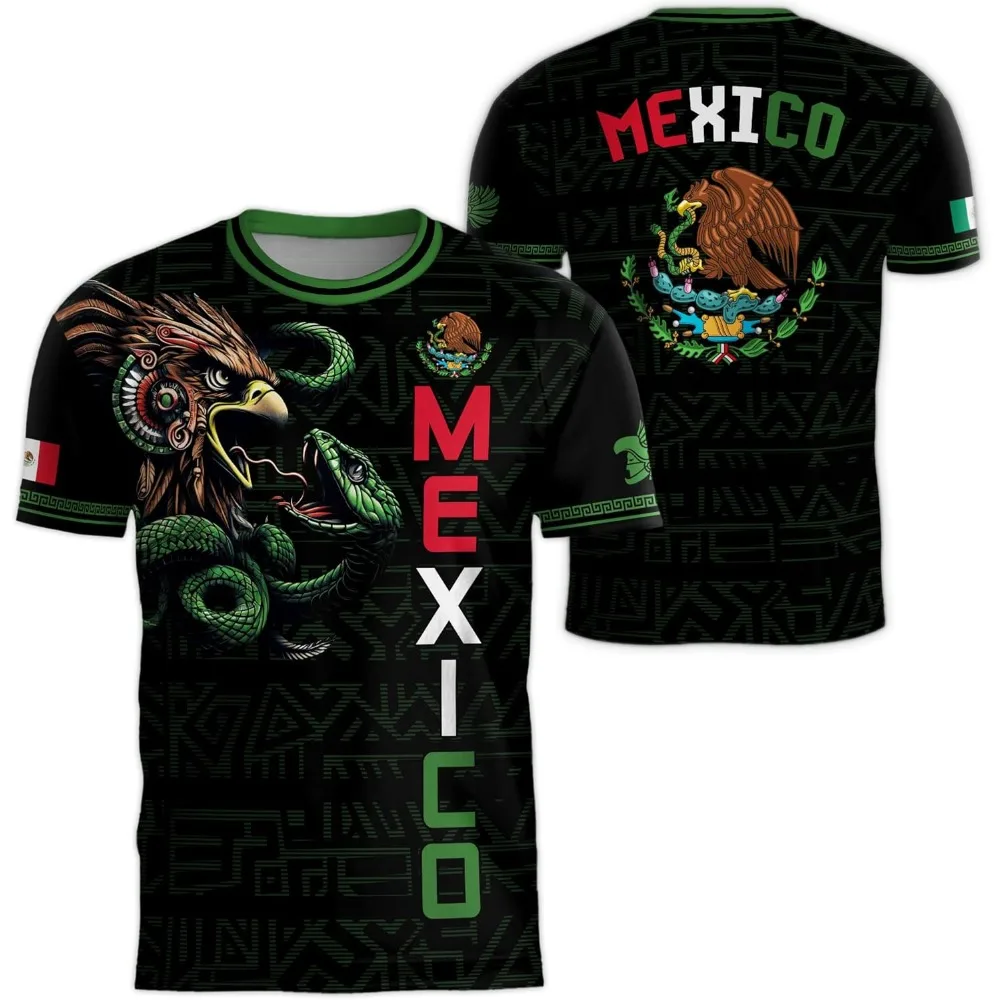 Mexico National Flag Print T Shirt For Men Funny 3D Eagle Pattern Short Sleeve Tees Outdoor Football Sports Clothing Casual Tops - Image 2
