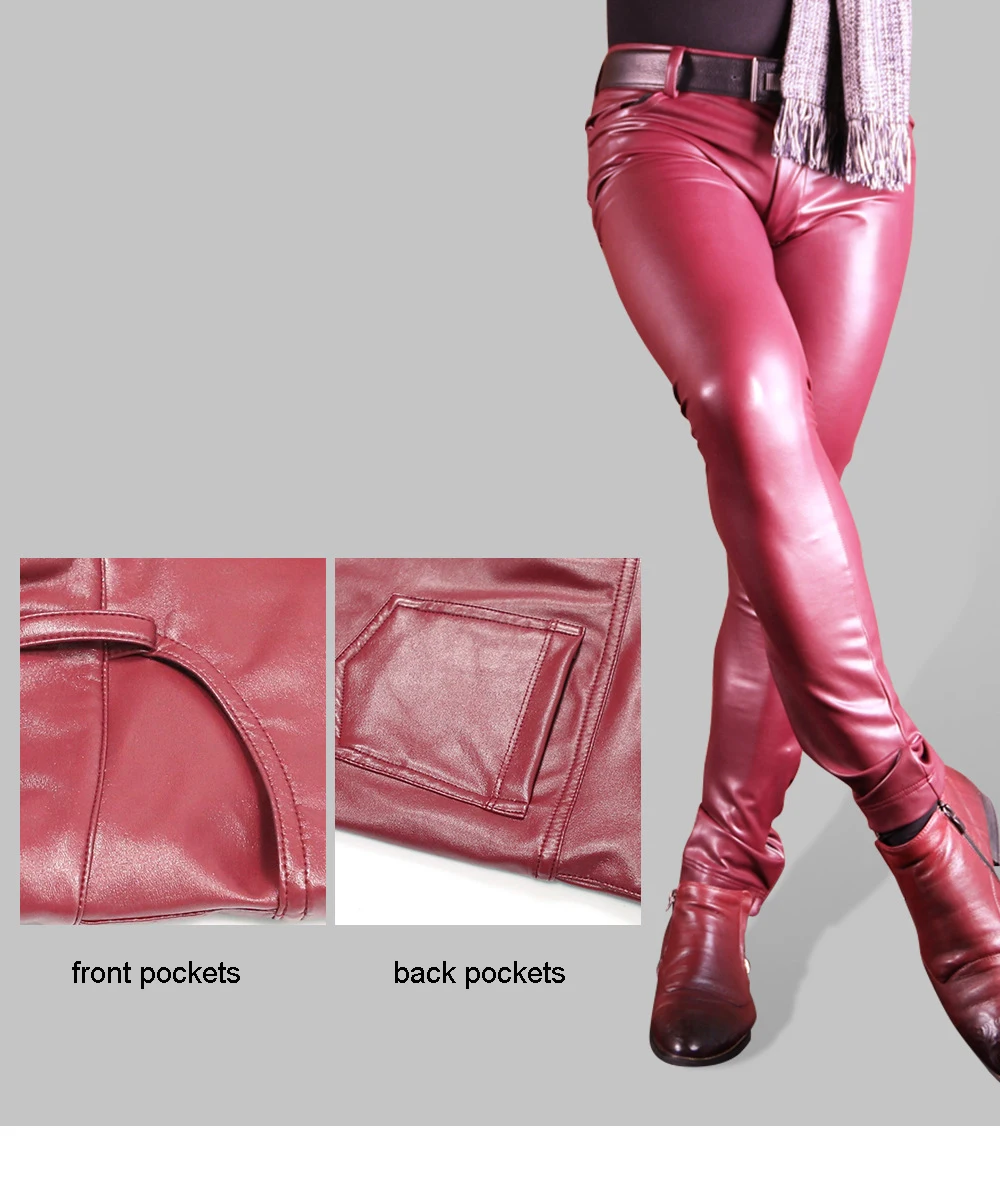 Description Picture 4 of itemPlus Size Faux Latex Men Spodnie Elastic PU Leather Pants Legging Bootcut Bottoms Slim Tight Motorcycle Casual Trousers Pantalon
